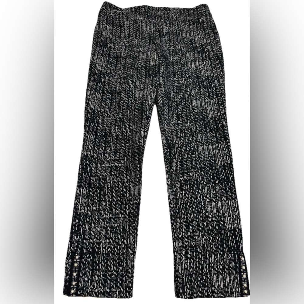 Joseph Ribkoff Black/Off-White Abstract Print Pants Size 12